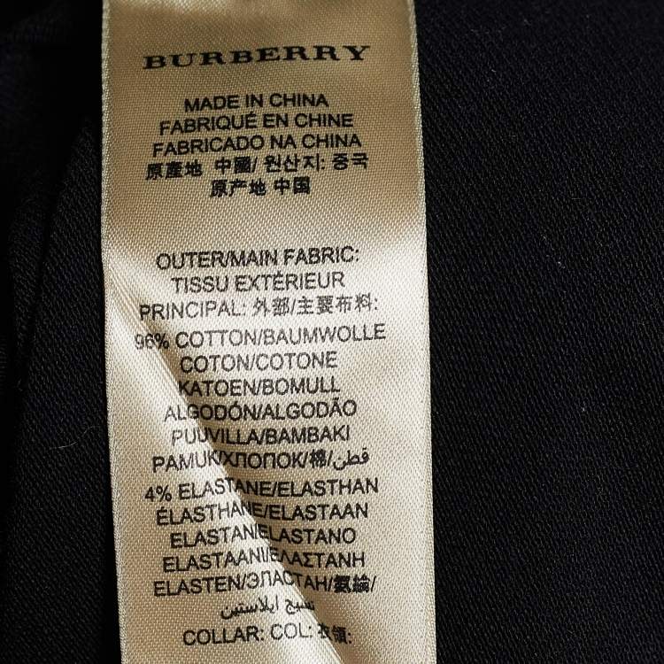Pre Owned Burberry Brit Black Cotton Pique Nova Check Collar Detail Polo T-Shirt L