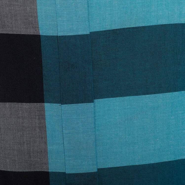 Pre Owned Burberry Brit Blue Exploded Check Cotton Concealed Button Shirt L