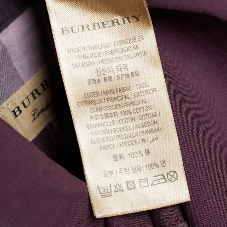 Pre Owned Burberry Purple Exploded Check Cotton Concealed Button Shirt L