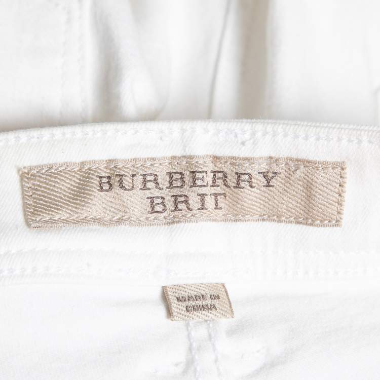 Pre Owned Burberry Brit White Denim Skinny Fit Cropped Jeans Waist 30