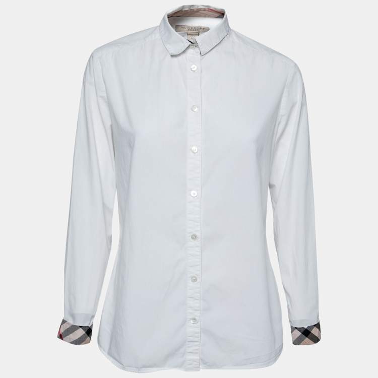 Pre Owned Burberry Brit White Cotton Check Trimmed Button Front Shirt M