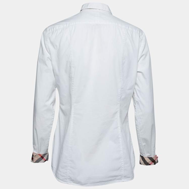 Pre Owned Burberry Brit White Cotton Check Trimmed Button Front Shirt M