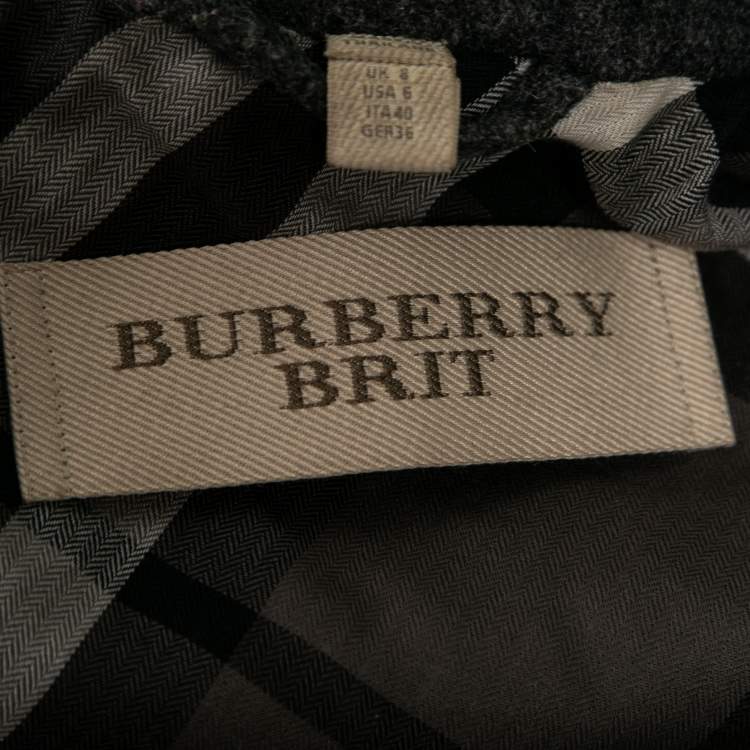 Pre Owned Burberry Brit Grey Wool Double Breasted Belted Coat S