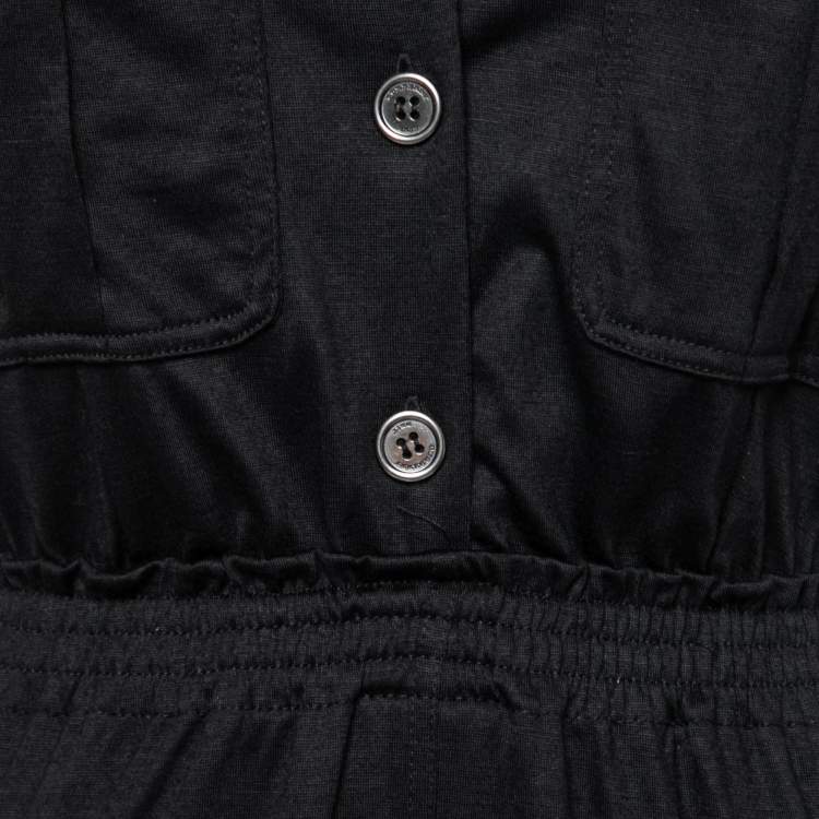 Pre Owned Burberry Brit Black Cotton Button Front Zip Embellished Midi Dress S