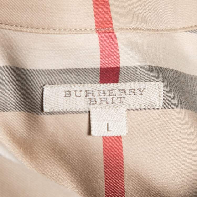 Pre Owned Burberry Brit Beige Nova Check Cotton Button Front Shirt  L
