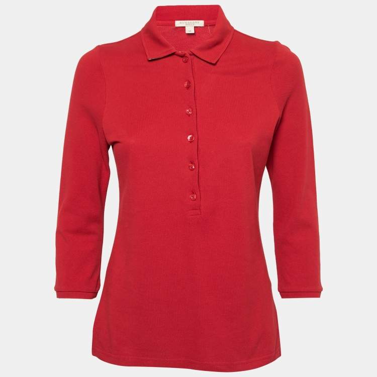 مملوكة مسبقًا Burberry Brit Red Cotton Pique Long Sleeve Polo Shirt M