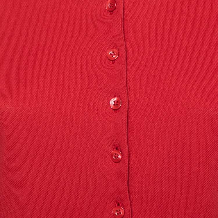 مملوكة مسبقًا Burberry Brit Red Cotton Pique Long Sleeve Polo Shirt M