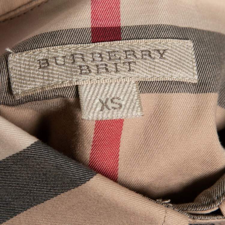 Pre Owned Burberry Brit Beige Nova Check Cotton Button Front Shirt XS