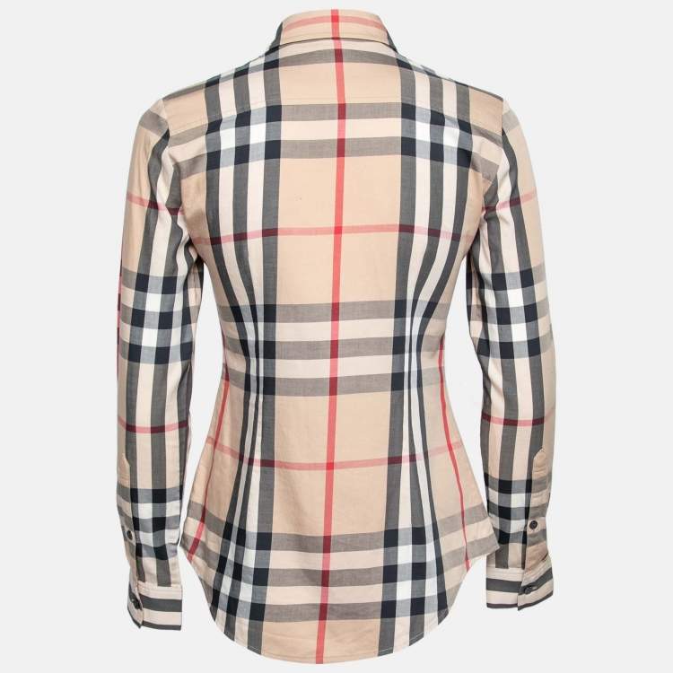 Pre Owned Burberry Brit Beige Nova Check Cotton Button Front Shirt XS