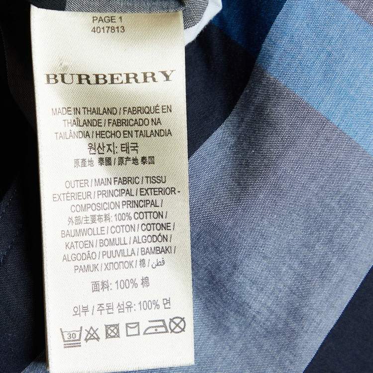 Pre Owned Burberry Brit Navy Blue Giant Check Cotton Ruffled Button Front Blouse S