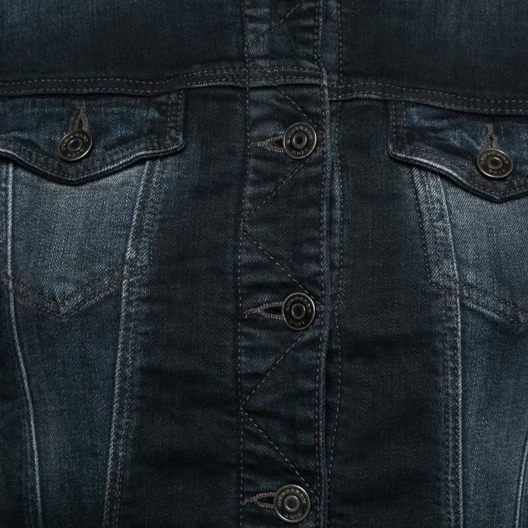 Pre Owned Burberry Brit Dark Blue Denim Cropped Jacket S
