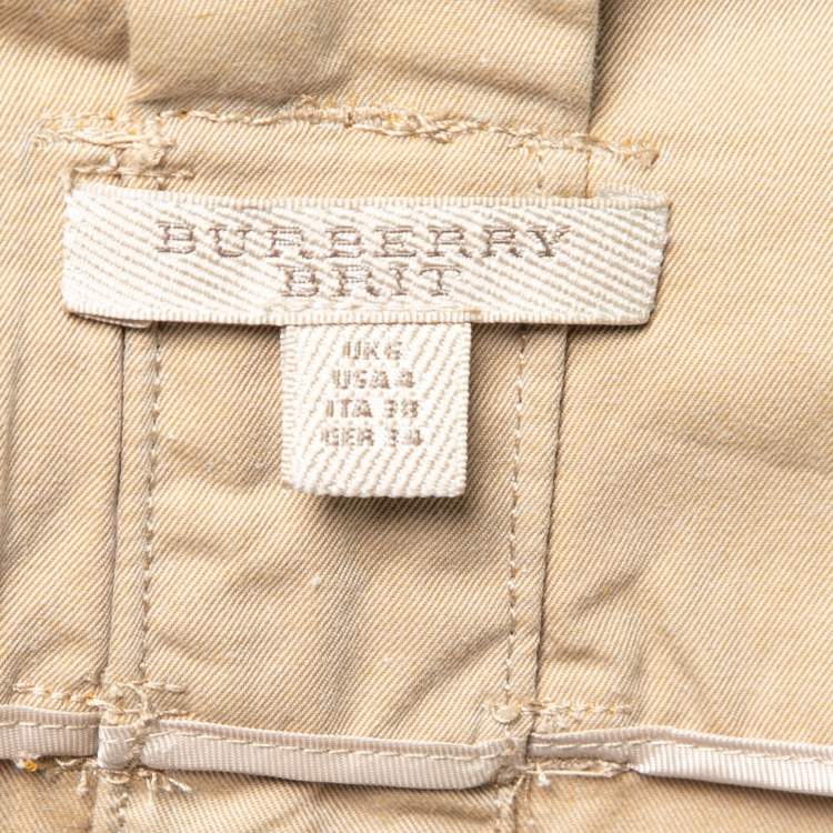 Pre Owned Burberry Brit Beige Cotton Button Front Belted Skirt S