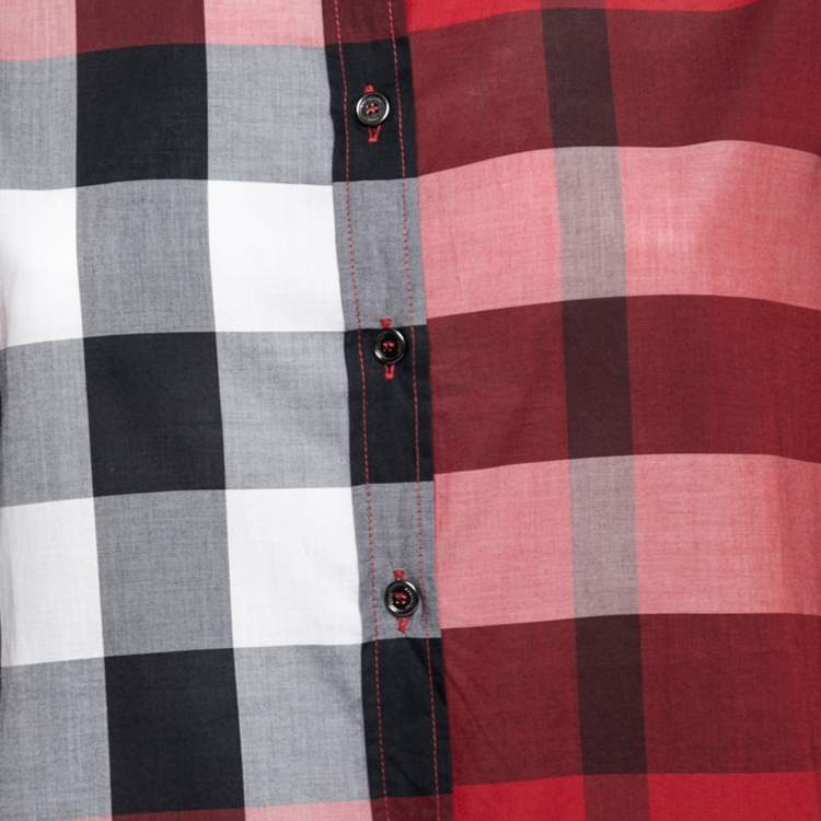 Pre Owned Burberry Brit Red Novacheck Cotton Button Front Shirt M