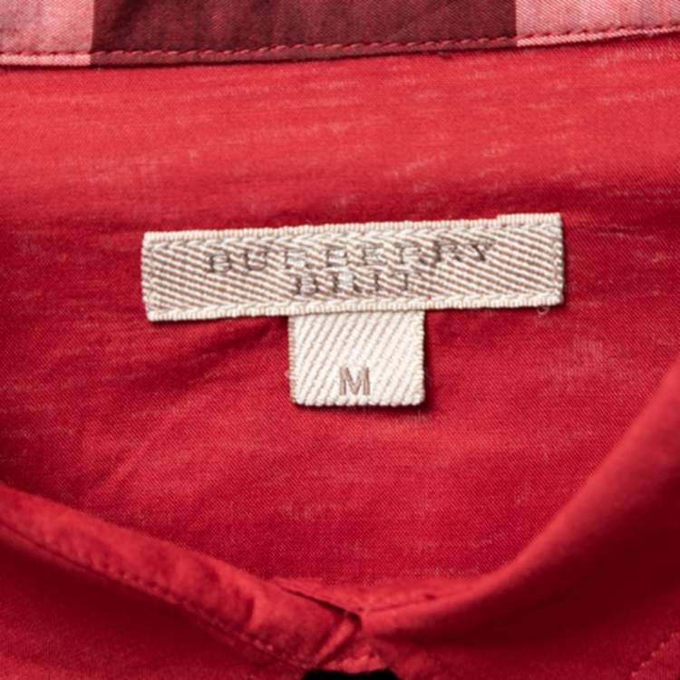 Pre Owned Burberry Brit Red Novacheck Cotton Button Front Shirt M