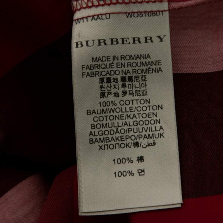 Pre Owned Burberry Brit Red Novacheck Cotton Button Front Shirt M