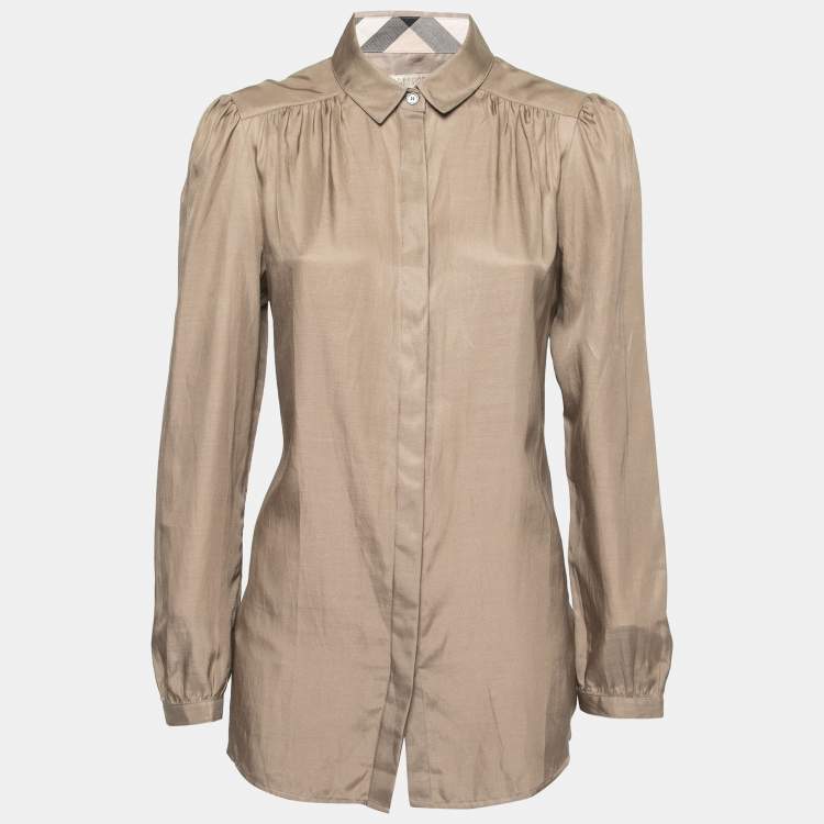 Pre Owned Burberry Brit Brown Silk & Cotton Button Front Tunic M