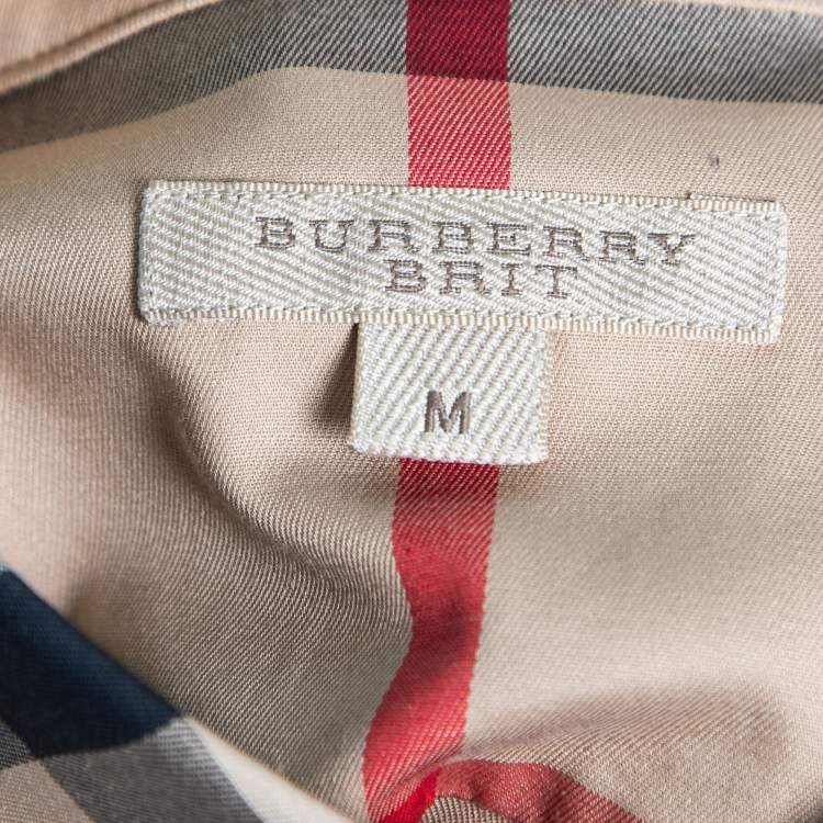 Pre Owned Burberry Brit Beige Nova Check Cotton Long-Sleeve Shirt M 