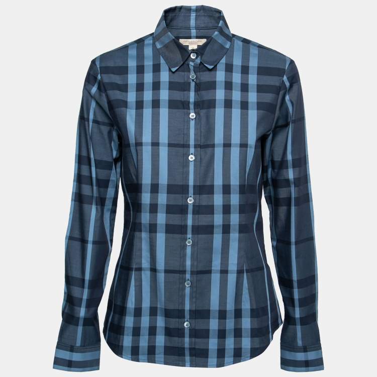 مملوكة مسبقًا Burberry Brit Blue Nova Check Cotton Long-Sleeve Shirt M