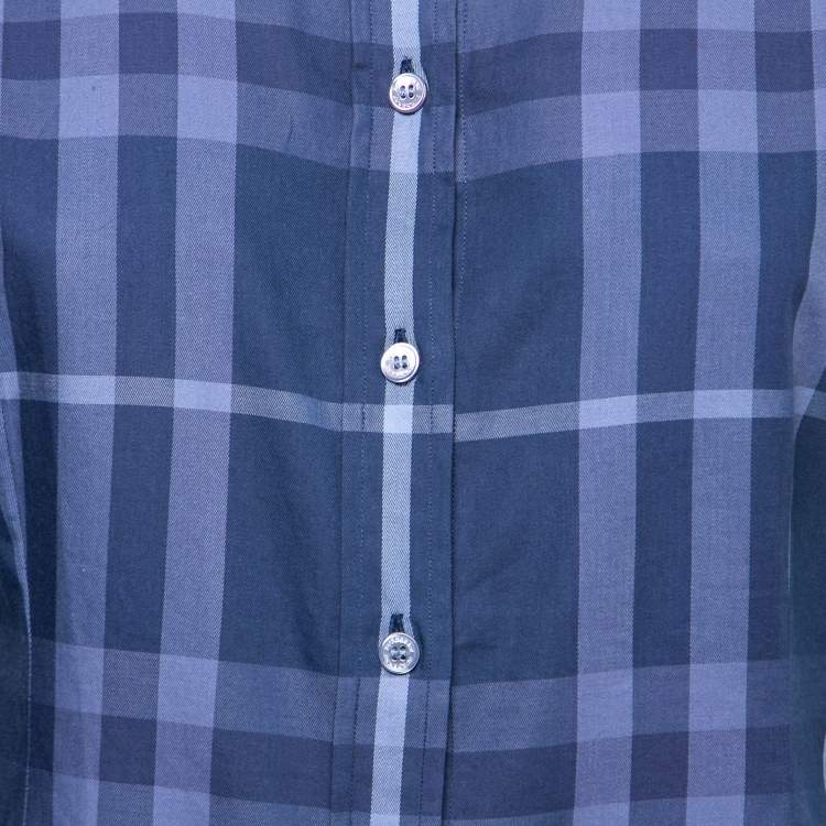 Pre Owned Burberry Brit Dark Blue Check Cotton Long-Sleeve Shirt M