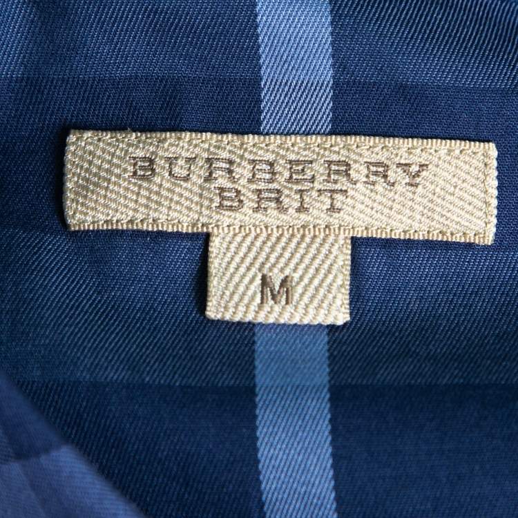 Pre Owned Burberry Brit Dark Blue Check Cotton Long-Sleeve Shirt M