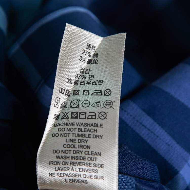Pre Owned Burberry Brit Dark Blue Check Cotton Long-Sleeve Shirt M