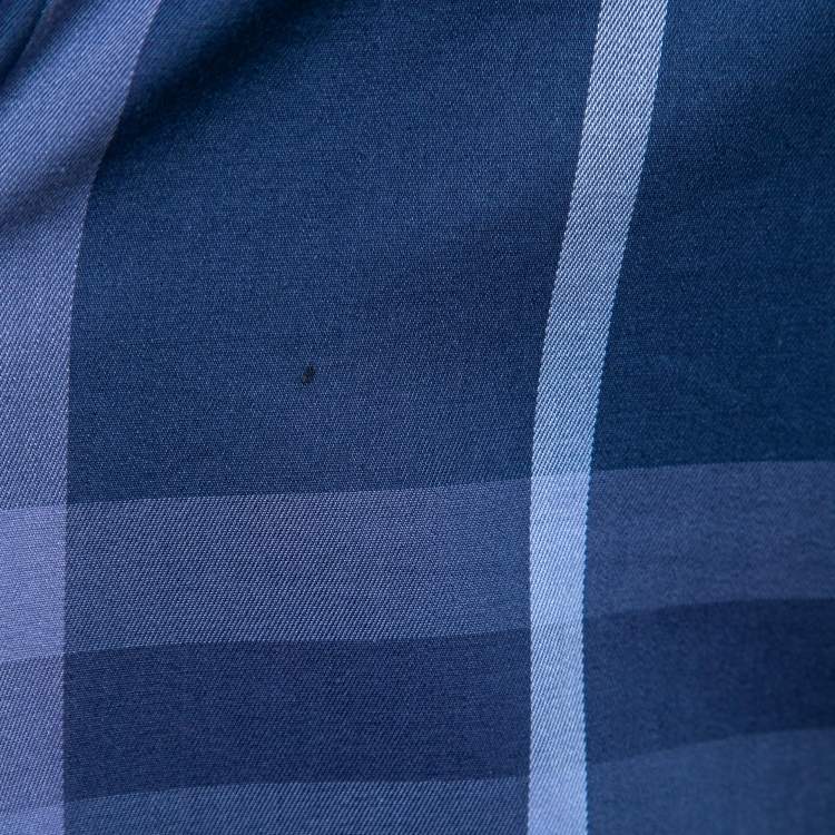 Pre Owned Burberry Brit Dark Blue Check Cotton Long-Sleeve Shirt M