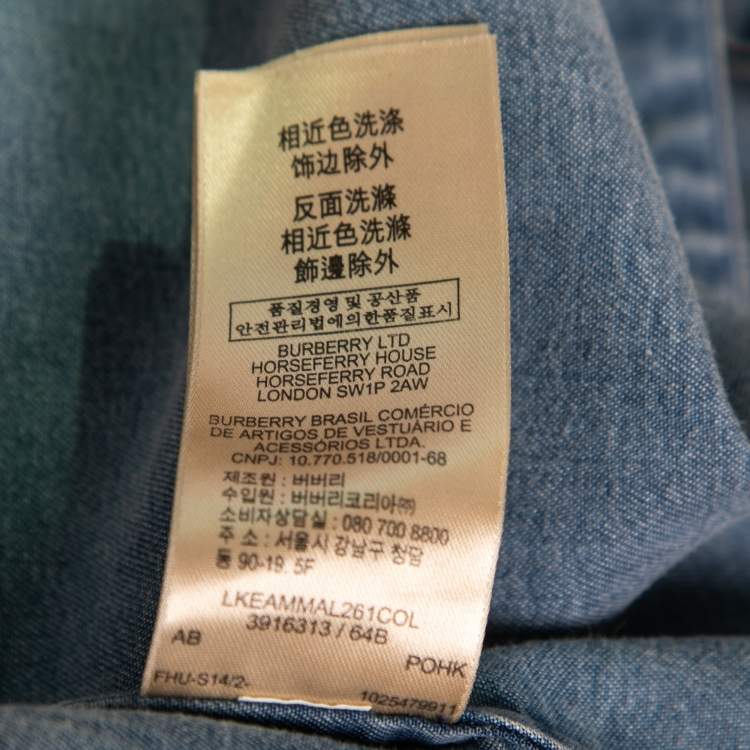Pre Owned Burberry Brit Blue Lightweight Denim Button Front Shirt M
