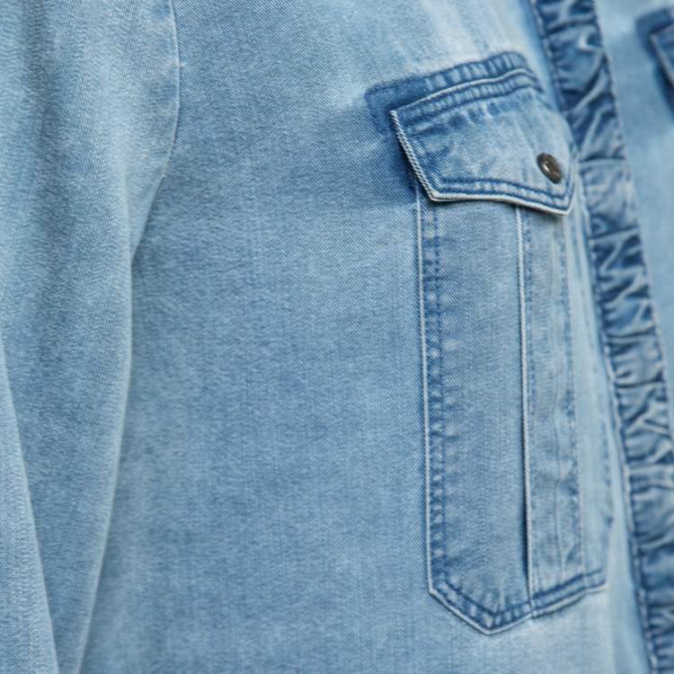Pre Owned Burberry Brit Blue Lightweight Denim Button Front Shirt M