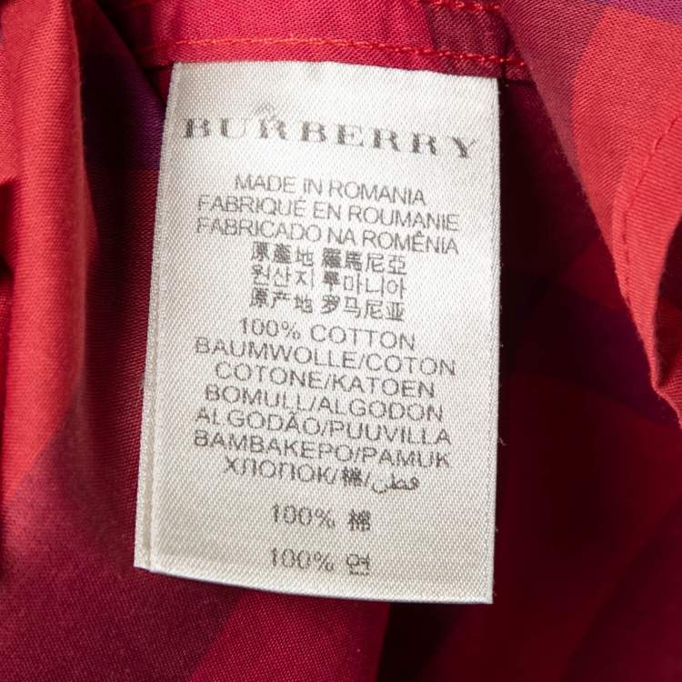 Pre Owned Burberry Brit Pink Madras Check Cotton Ruched Neck Detail Tunic S