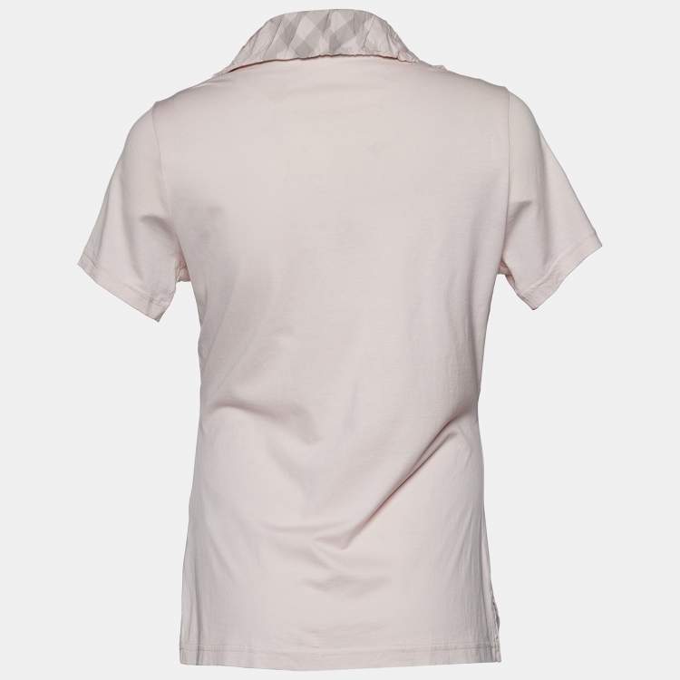 مملوكة مسبقًا Burberry Brit Light Pink Cotton Checked Collar Polo T-Shirt M