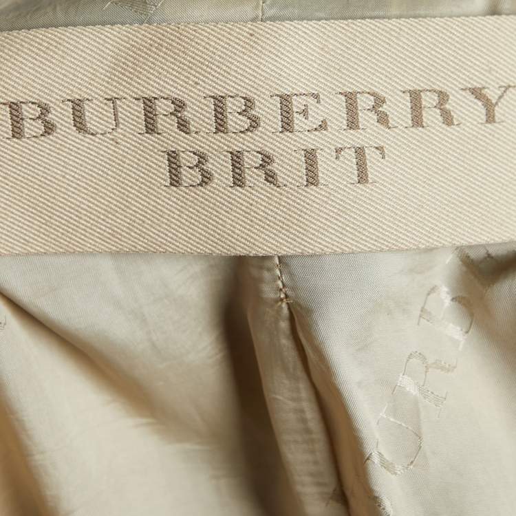 Pre Owned Burberry Brit Beige Giant Check Wool Plumton Pea Coat M