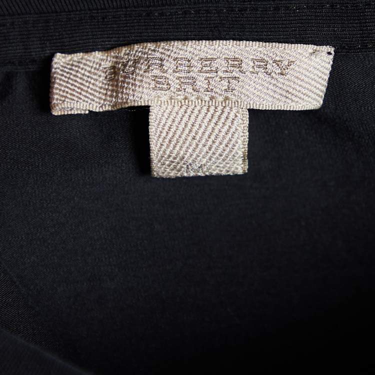 Pre Owned Burberry Brit Black Cotton Knit Nova Check Detail Roundneck T-Shirt L