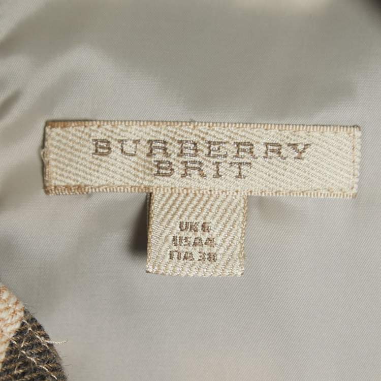 Pre Owned Burberry Brit Beige Nova Check Wool Fleece Midi Dress S