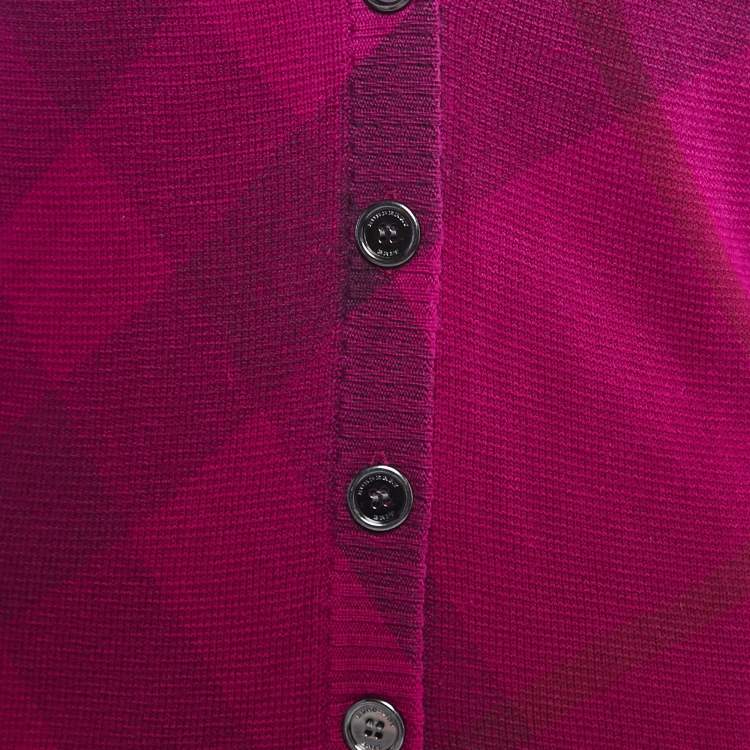 مملوكة مسبقًا Burberry Brit Purple Checked Wool & Cashmere Cardigan M