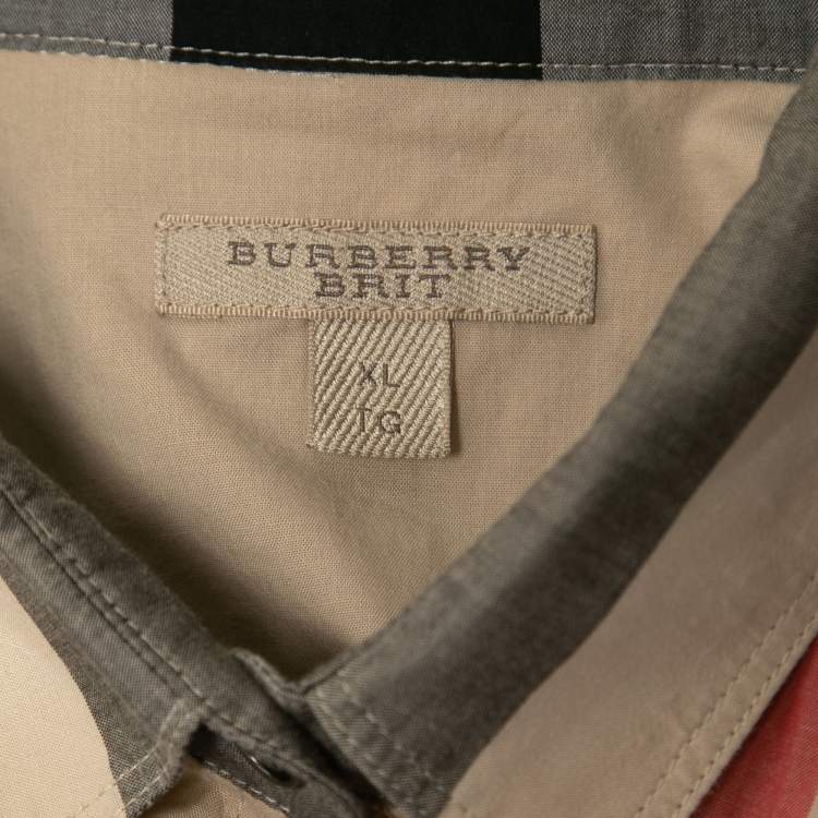 Pre Owned Burberry Brit Beige Nova Check Patterned Cotton Shirt XL
