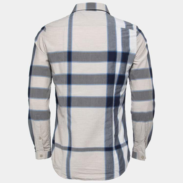 Pre Owned Burberry Brit Grey & Blue Checked Cotton Button Front Shirt M