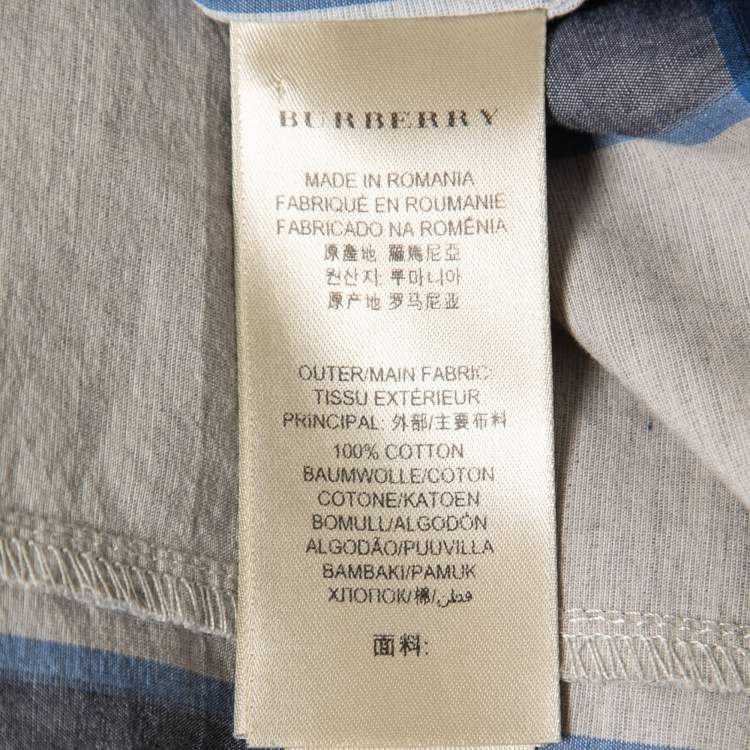 Pre Owned Burberry Brit Grey & Blue Checked Cotton Button Front Shirt M