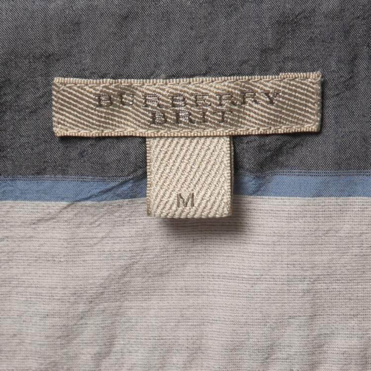 Pre Owned Burberry Brit Grey & Blue Checked Cotton Button Front Shirt M