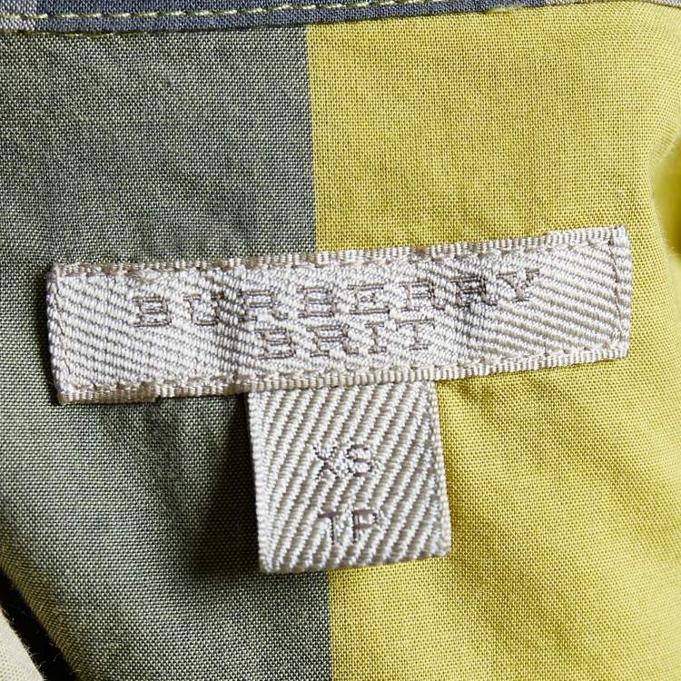 Pre Owned Burberry Brit Grey and Yellow Novacheck Cotton Ruched Placket Detail Shirt XS