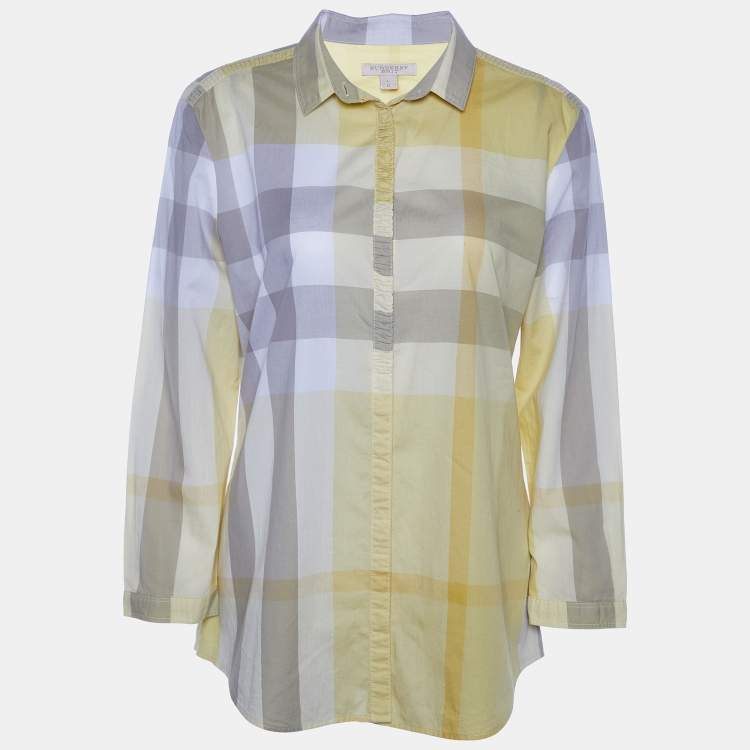 Pre Owned Burberry Brit Yellow Nova Check Cotton placket Detail Shirt L
