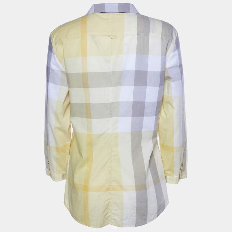 Pre Owned Burberry Brit Yellow Nova Check Cotton placket Detail Shirt L