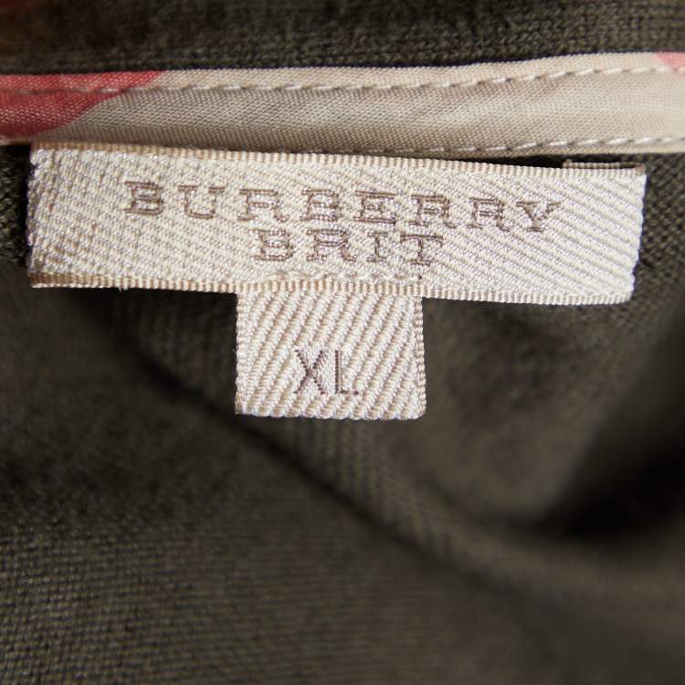 مملوكة مسبقًا Burberry Brit Olive Green Cotton Knit Button Front Cardigan XL