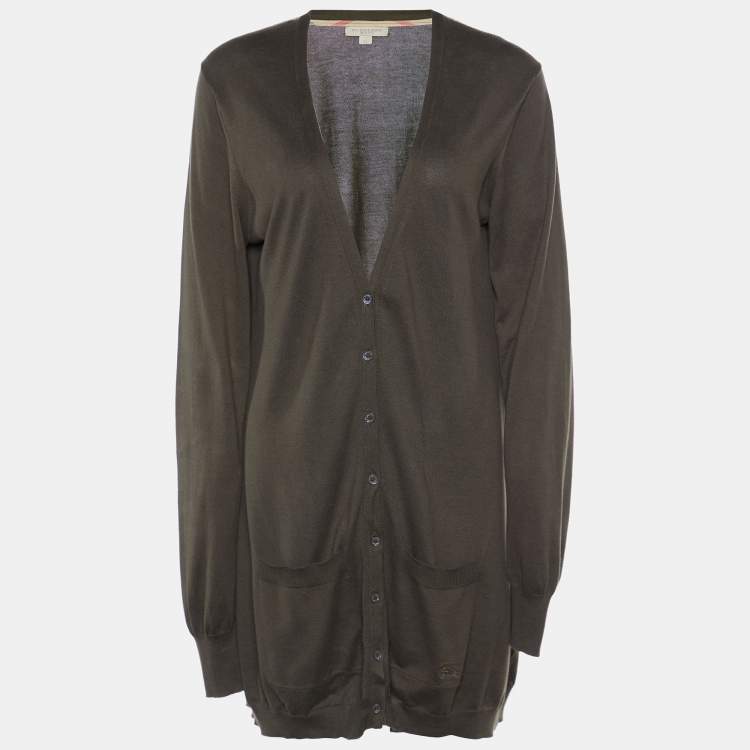 مملوكة مسبقًا Burberry Brit Olive Green Cotton Knit Button Front Cardigan XL