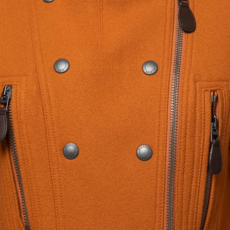 Pre Owned Burberry Brit Amber Orange Wool Biker Jacket S