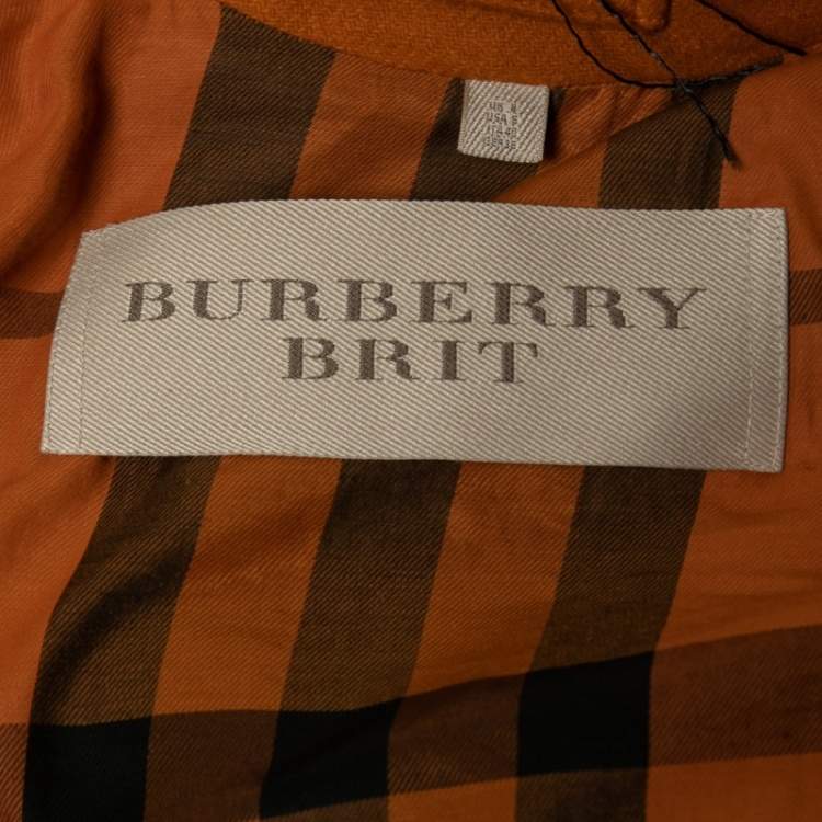 Pre Owned Burberry Brit Amber Orange Wool Biker Jacket S