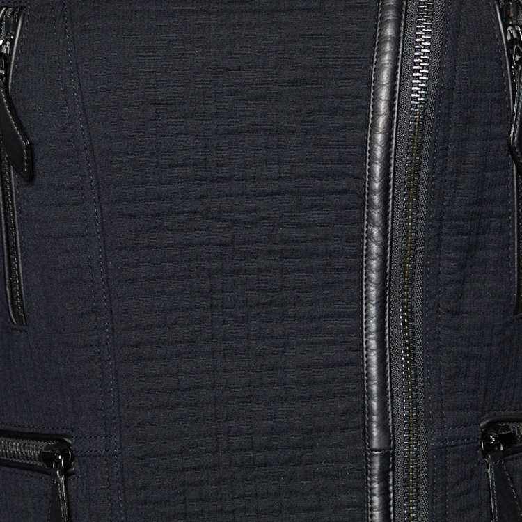 مملوكة مسبقًا Burberry Brit Black Textured Cotton Leather Trim Biker Jacket M