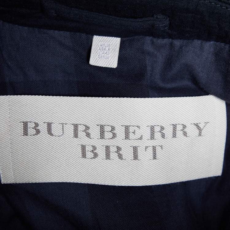 مملوكة مسبقًا Burberry Brit Black Textured Cotton Leather Trim Biker Jacket M