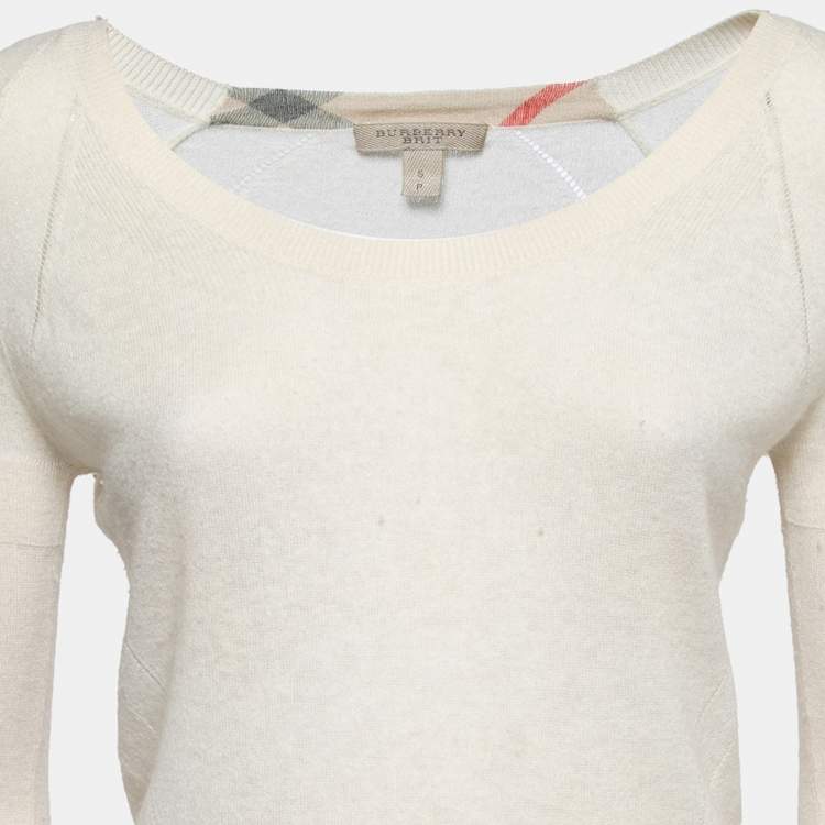Pre Owned Burberry Brit Off White Cashmere and Cotton Sweater S