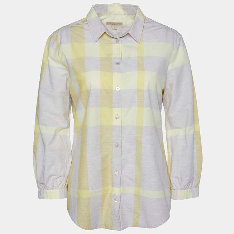 Pre Owned Burberry Brit Yellow Checkered Cotton Button Front Shirt M