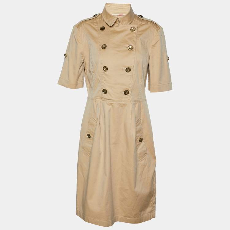 Pre Owned Burberry Brit Beige Cotton Knit Double Breasted Mini Dress M